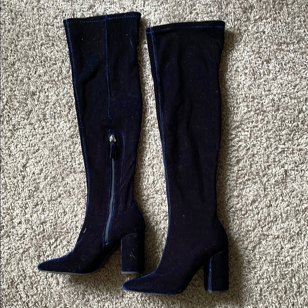 Stunning Midnight Blue Velvet Over-The-Knee Boots